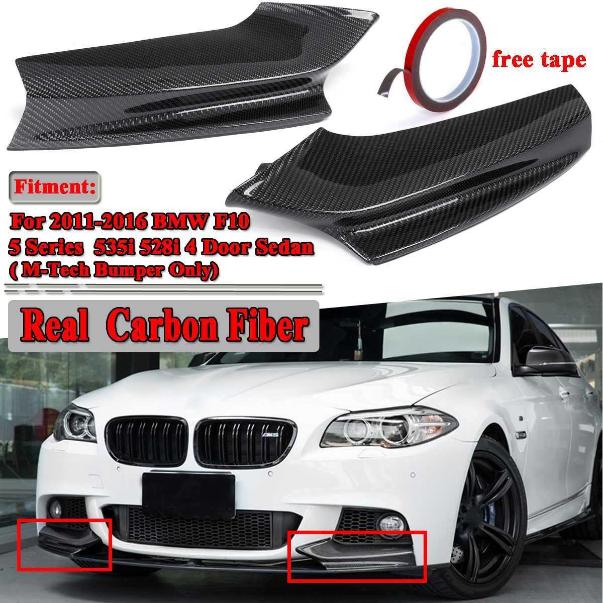 1ペア100％リアルカーボン繊維車フロント偏向器スポイラースペーサーバンパーリップエプロンBMW F10 5シリーズ