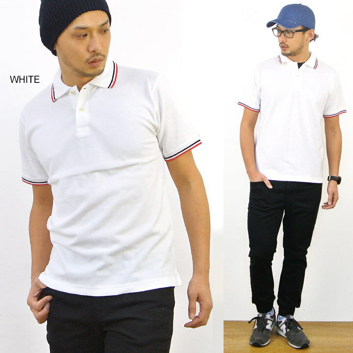 【メール便対応】【ポロシャツ】【メンズ】【半袖ポロシャツ】 無地 白 ライン入り クールビズ オシャレ キレイめ