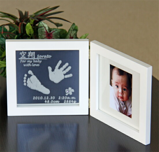 天使の輝き■木製ブック型　ミラーフォトフレーム赤ちゃん　手形 足形 写真立て 出産祝い 出産内祝い メモリアル フォトフレーム