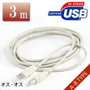 【メール便対応】USBケーブル　USBコード A-B 両端オス 3m (アイボリーグレー） [メ1]【最安値保証】　M39M