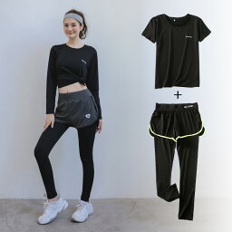 【1700円/1点】クーポンで／スポーツウェア レディース <strong>上下セット</strong> 半袖 ウエア レギンス スパッツ ショートパンツ付き 一体型 <strong>ヨガウェア</strong> ジムウェア フィットネスウェア 大きいサイズ 9分丈 10分丈 トール スポーツ ヨガ ランニング ストレッチ ウォーキング