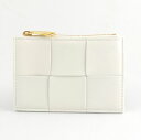 ボッテガ ヴェネタ BOTTEGA VENETA イントレチャート カードケース コインケース 651393 ホワイト ゴールド金具 【中古】