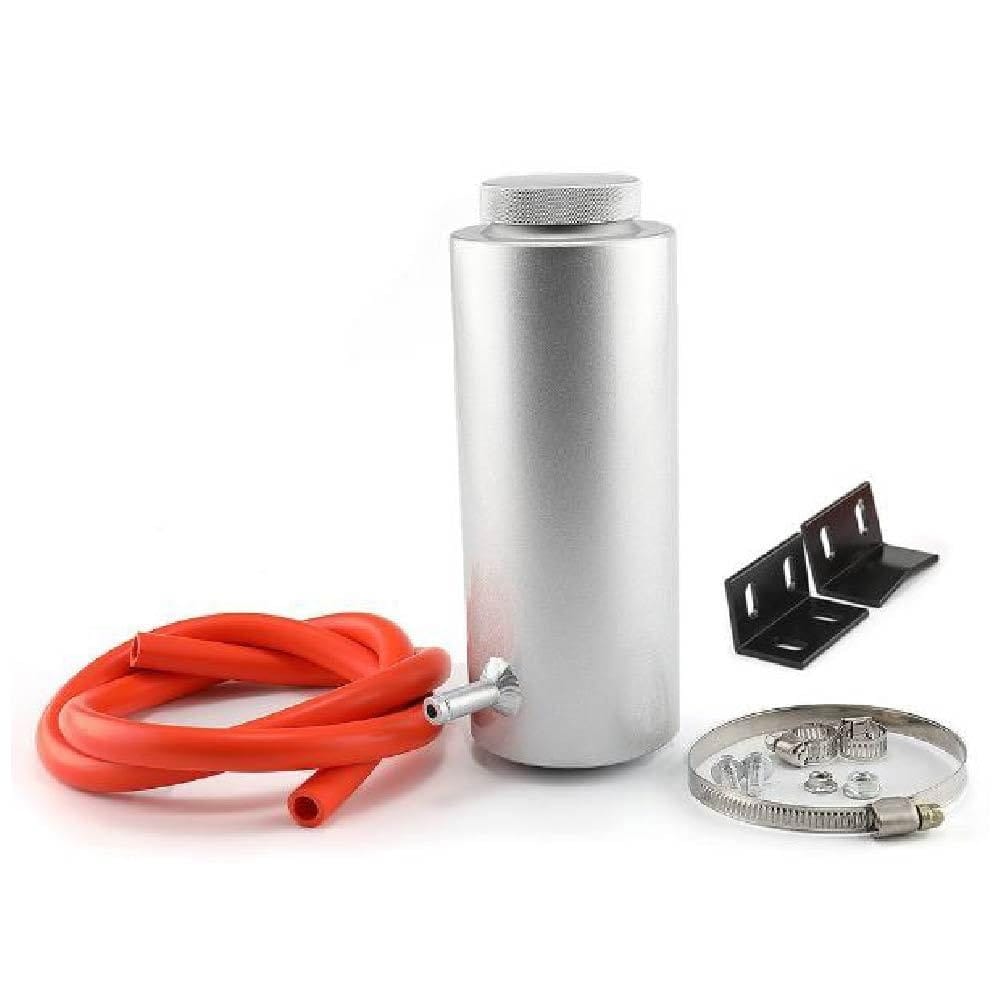 汎用 円筒型 アルミ リザーバータンク 800ml ホース/ブラケット/金具 一式付属 リザーブ タンク ボンネット 車 ラジエター 冷却水 コンパクト 補助タンク ジムニー ラングラー N-BOX ハイエース プリウス ヤリス カローラ シエンタ ノア