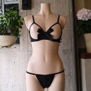 MAISON CLOSE メゾンクローズリボンカップレスブラ&オープンタンガ ブラックトップレスブラセット 高級セクシーランジェリー