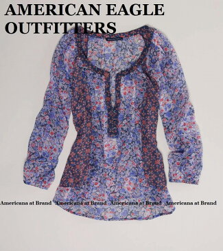 【送料無料】本物レア■アメリカンイーグル！AE Printed Chiffon Top レディース フローラルチュニック・シフォン■Blue/ブルー【smtb-k】【kb】【楽天カード分割】