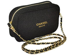 CHANEL NOVELTY <strong>シャネル</strong> ロゴ入化粧ポーチ CCロゴ入りファスナーショルダーストラップ 約120cm～(社外品・取外し可能) 斜め掛け可能<strong>ノベルティ</strong>ー ポリエステル製ブラック（ラメ入）×ゴールド<strong>シャネル</strong> ショップバッグ