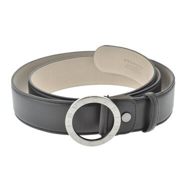 BVLGARI 32743 Round curved men beltブルガリベルト　新商品ブラックカーフレザー 丸型バックル/ダークルテニウムプレート実寸最長サイズ115cm　5穴ベルトサイズ調整可能/カット式☆★2012サマーセール・新品・送料無料