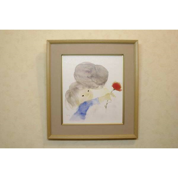 絵画　いわさきちひろ　「母の日」　額　児童画　色紙　掛け軸　掛軸