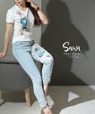華をプラスするTシャツとデニムのセット トップス デニム Tシャツ カットソー レディース ファッション セットアップ 花刺繍 ビジュー 夏 夏服 30代 40代 50代 60代 サワアラモード sawaalamode otona 大人 kawaii 可愛い 洋服 かわいい服 【7月18日20時販売新作】