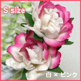 ミニバラ　装飾造花【花】Sサイズ（白×ピンク）アジアン雑貨販売BCDSHOP