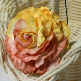 バラ　装飾造花【花】Mサイズ（黄色×赤茶）アジアン雑貨販売BCDSHOP