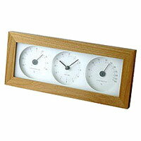 【エントリーでポイント最大7倍！】置き時計 三連ウッド温湿時計　(ID-LDS010) (検)|時計|置き時計|置時計|木製時計