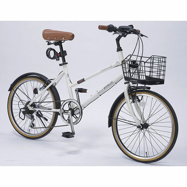 【送料無料】 自転車 20インチ アイボリー ライト ワイヤーロック かご ミニベロ シマ…...:a-price:10419854