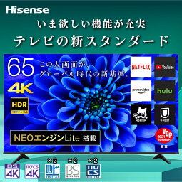 テレビ 65インチ 4Kテレビ 液晶テレビ Hisense ハイセンス 65E6G 65V型 65型 地上 BS CSデジタル 4Kチューナー内蔵 YouTube NETFLIX ゲーム 映画 ライブ スポーツ 臨場感 リビング 寝室 子供部屋 モニター 新居 大迫力 大画面