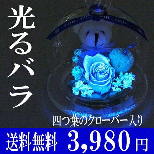 ベアアップル 光るバラ 四葉のクローバー入り 還暦祝い プレゼント 母 結婚祝い プリザーブドフラワ...:a4s:10000325