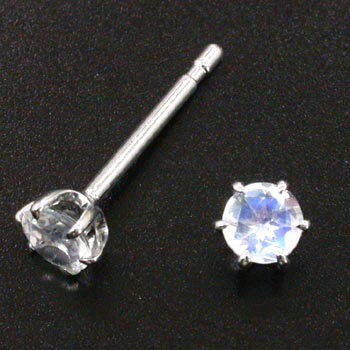 K18WGロイヤルブルームーンストーン3.5mm六本爪ピアス(0.9mm芯・キャッチなし)