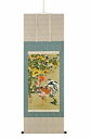 【送料無料】伊藤若沖『動植綵絵』複製掛軸 向日葵雄鶏図寸法(約)168x53cm【直送品の為、代引決済、同梱不可】