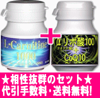 【L-カルニチン1000】+【αリポ酸100+COQ10 60】★相性抜群のセット★代引手数料・送料無料♪09dw12現在永久500円割引券進呈中♪