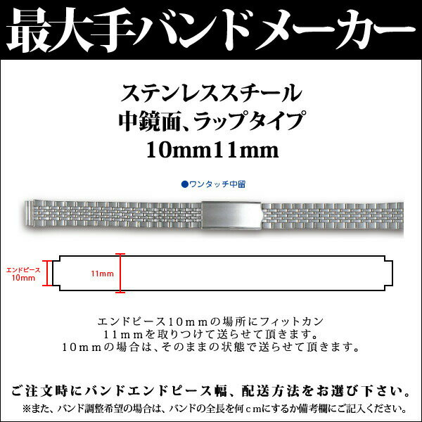 【メール便対応】日本最大手腕時計バンドメーカーバンビ社婦人用ステンレススチール中鏡面ラップタイプ10mm11mmS5510BSB【RCPmara1207】