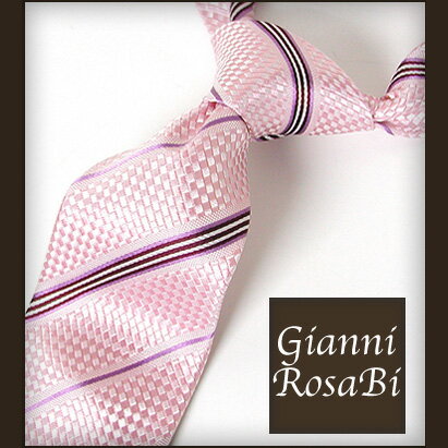 【Gianni Rosabi】シルクネクタイ[市松模様×ストライプ柄]ピンク