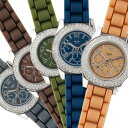 フランス発 　ラバーベルト キラキラ ベゼル ウォッチ腕時計/レディース/かわいい/キラキラ腕時計/ゴムベルト/HERS/カラーリングがお洒落なクロノ模様のパヴェウォッチ