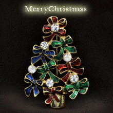 リボンのクリスマスツリーブローチ　カラフル　ピンブローチ/ピンバッジ/タックピン/ブローチ…...:acc-windmill:10001083