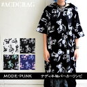 総柄テディ半袖パーカーワンピ テディベア ぬいぐるみ クマ くま パーカー 半袖 ロング丈 ワンピース 大きいサイズ 夏 薄手 原宿系 ファッション パンク ロック モード レディース メンズ 派手 柄 白 黒