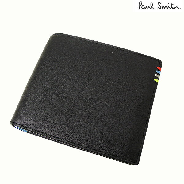 ポールスミス Paul Smith コントラストインサイド 二つ折り財布 /ブラックxスカイブルー[PSU006]【新品】【財布】【サイフ】【さいふ】【パスケース付】【牛革】【レザー】【メンズ】【箱付き】