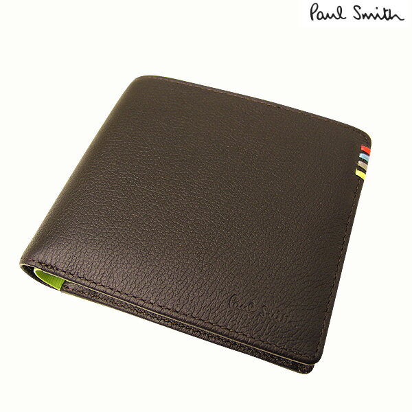 ポールスミス　PaulSmith　財布　コントラストインサイド 二つ折り財布/ブラウンxグリーン[PSU006]【新品】【パスケース付】【牛革】【レザー】【メンズ】【箱付き】