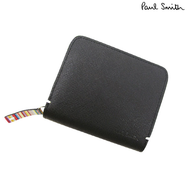 ポールスミス Paul Smith ジップストローグレイン 2つ折り財布（S)/ブラック[PSK864]【新品】【ポールスミス 財布】【牛革】【メンズ】【箱付き】