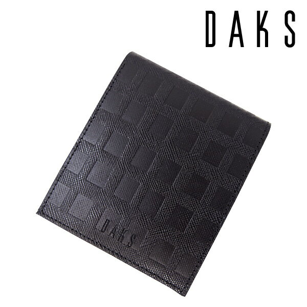 DAKS　ダックス　スクエア型押し二つ折り財布/ブラック [DP25113]【新品】【箱付き】【サイフ/さいふ】【メンズ】【牛革レザー】