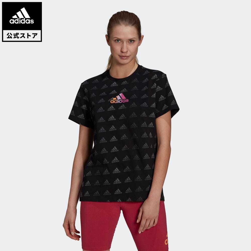 【公式】アディダス adidas 返品可 エッセンシャルズ グラディエント ロゴ 半袖Tシャツ / Essentials Gradient Logo Tee レディース ウェア トップス Tシャツ 黒 ブラック GM5558 半袖 eoss21ss