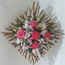 造花アーティフィシャル壁掛けアレンジ ピンクバラ、デンファレ WL-6-高さ55cm×巾55cm造花・光触媒