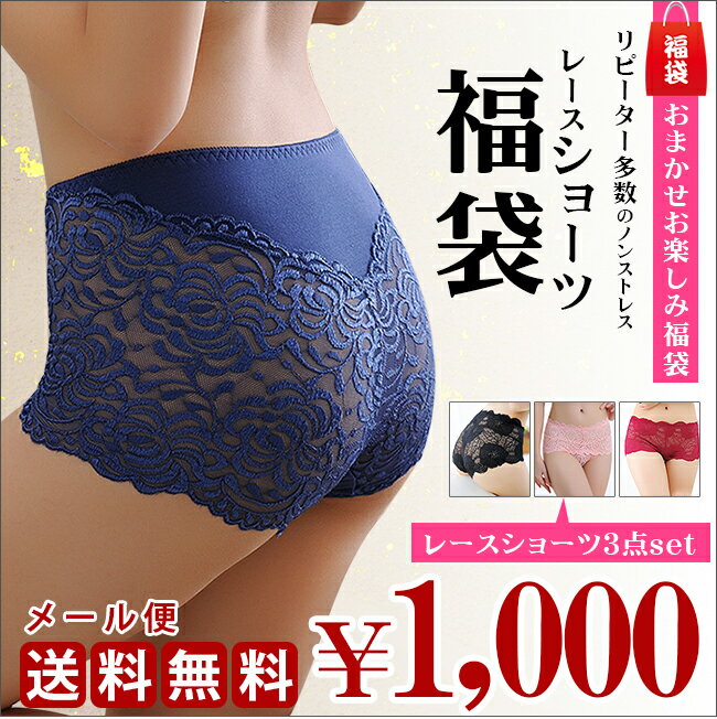 【メール便送料無料】リピーター多数！ノンストレスで履きやすい！レースショーツ福袋　3点セットスタンダード フルバック レースショーツ 2018 福袋 [s0]