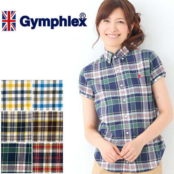 【50％OFF】【SALE】GYMPHLEX ジムフレックス 半袖ボタンダウンシャツ #J-0645 （マドラスチェック） シャツ｜半袖｜ レディースサイズ｜ウィメンズ｜Gymphlex｜Ladies｜ブラウス Gymphlex 【半袖】【HLS_DU】