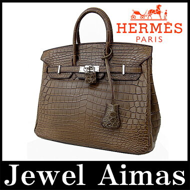 新品同様【HERMES】エルメスバーキン25クロコダイルニロティカスマットハンドバッググリエレファントグレーエレファントシルバー金具【中古】Birkin25