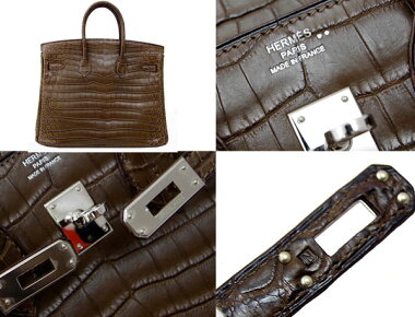 新品同様【HERMES】エルメスバーキン25クロコダイルニロティカスマットハンドバッググリエレファントグレーエレファントシルバー金具【中古】Birkin25