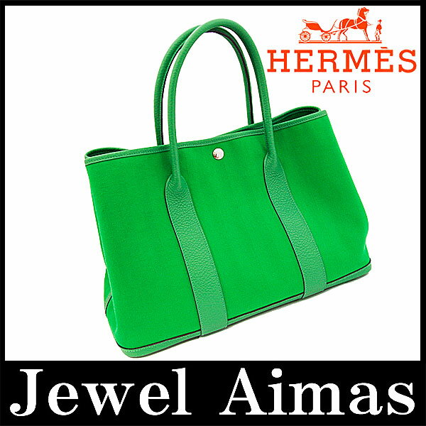 新品同様【HERMES】 エルメス ガーデンパーティ PM トート ハンド バッグ バンブー グリー...:ains1:10014378