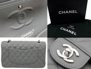新品同様【CHANEL】シャネルマトラッセWフラップチェーンショルダーバッググレーシルバー金具キャビアスキン25cm【中古】MatelasseBlacksilvermetal