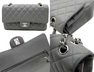 新品同様【CHANEL】シャネルマトラッセWフラップチェーンショルダーバッググレーシルバー金具キャビアスキン25cm【中古】MatelasseBlacksilvermetal