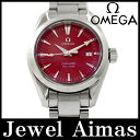 【電池交換済】【OMEGA】オメガ シーマスター アクアテラ 2577.60 丸井限定 150m防水 赤 レッド 文字盤 SS ステンレス レディース クォーツ【中古】【腕時計】