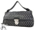 【PRADA】プラダ スタッズ チェーン ショルダー BR4344 カーフ レザー シルバー金具 黒 ブラック レディース【中古】【バッグ】