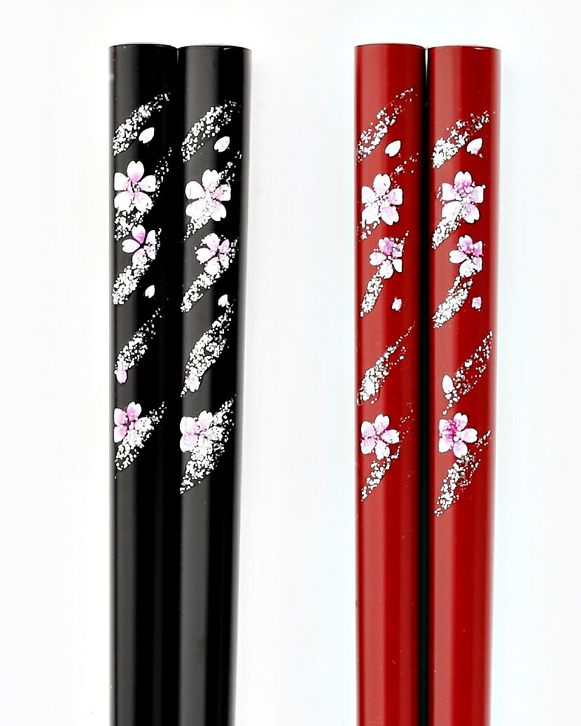 木製 会津ぬり 箸八重の桜 黒/赤 1膳《ギフト 記念品 マイ箸 エコ》