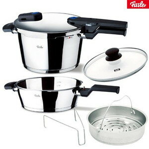 残り2個！！フィスラー　ビタクイック圧力鍋　Fissler vita quick　4.5L圧力鍋・圧力鍋蓋・2.5Lスキレット・中かご・三脚棚・ガラス蓋　6点セット/ビタクイック送料無料！憧れブランド人気鍋！フィスラー ビタクイック圧力鍋4.5L