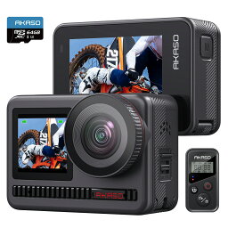 AKASO Brave8 アクションカメラ 4K60fps 48MP 64GB SDカード付き アクションカム スーパースムーズ手ぶれ補正 スポーツカメラ 本機防水10M 水中カメラ デュアルカラースクリーン 1550mAhバッテリー2個