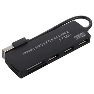 【オーム電機 OHM】50in1マルチカードリーダー＋3ポートハブ ブラック PC-SCRWH1-K 01-3536