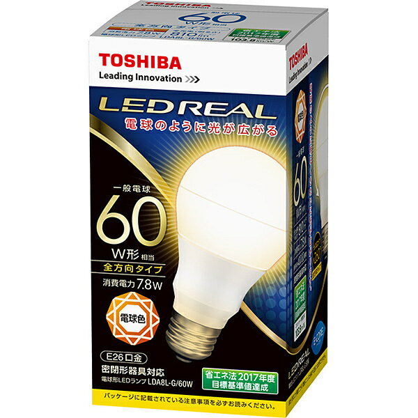 東芝 LED電球(一般電球形・口金E26・一般電球60W形相当) LDA8L-G/60W [電球色]...:akihabara-max:10000047