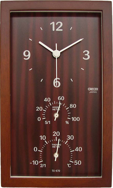 天然木の時計・温度・湿度計（卓上・壁掛）TC-670【郵送可￥390】
