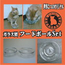 【世界に1つ】猫柄・肉球入りガラス製フードボール2pセットシルエット&名前彫刻入り【コンビニ受取対応商品】