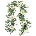 造花 バラ 花藤 人工観葉植物 ユーカリ ガーランド アーティフィシャルフラワー 花園 婚礼の儀式 フェイクグリーン リアル 壁掛け ハンギング 吊す 装飾 185cm
